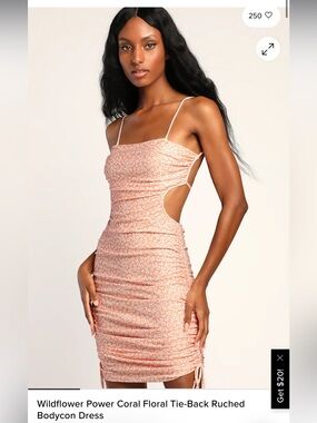 Wildflower Power Coral Floral Tie-Back Ruched Bodycon Dress